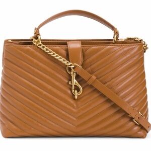 Rebecca Minkoff Quilted Chevron Brown Leather Satchel with Gold Hardware